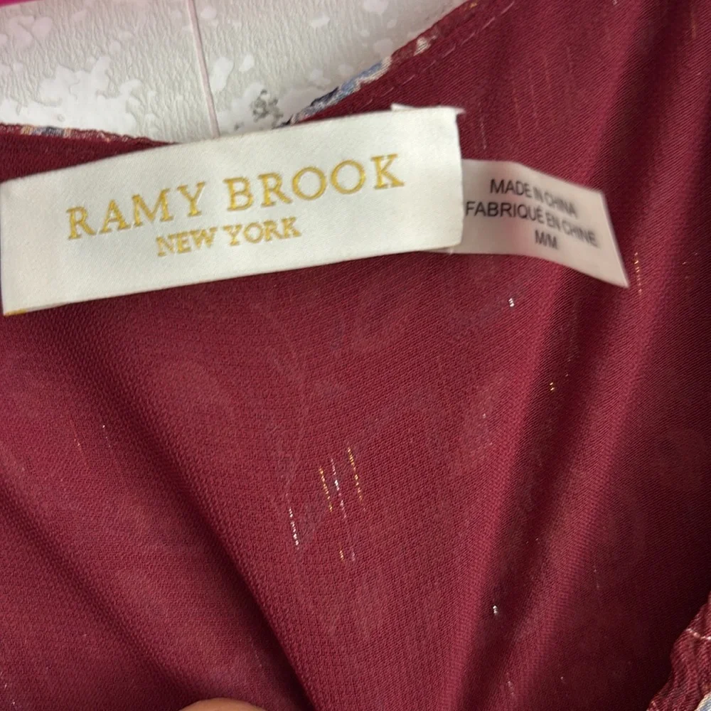 Ramy Brook Burgundy Gold Paisley Print Flowy Blouse - Picture 2 of 5
